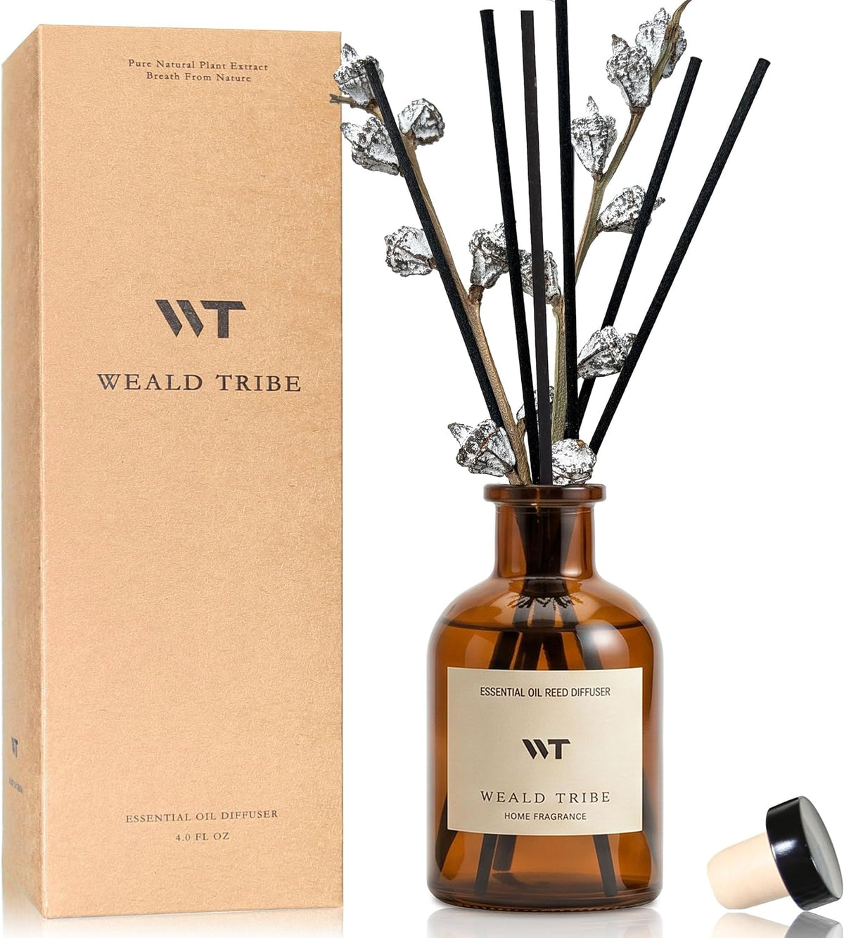 WEALD TRIBE Flower Reed Diffuser Set Eucalyptus & Lavender Scent for Room Bathroom Accessories Shelf Decor & Air Fresheners, Sticks Defusers with 4.0 fl oz Home Fragrance Oils, Office Gift