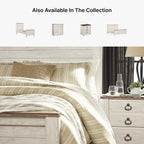 Signature Design by Ashley Willowton Queen Panel Bed Frame, Whitewash | Charming coastal shabby-chic aesthetic, Durable engineered wood construction, Complete headboard footboard and rails