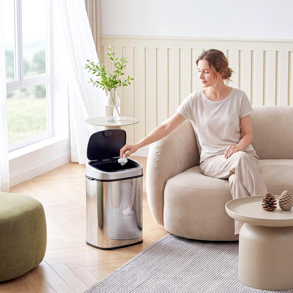 HOMCOM 58L Motion Sensor Bin Automatic Touchless for Kitchen Silver Tone