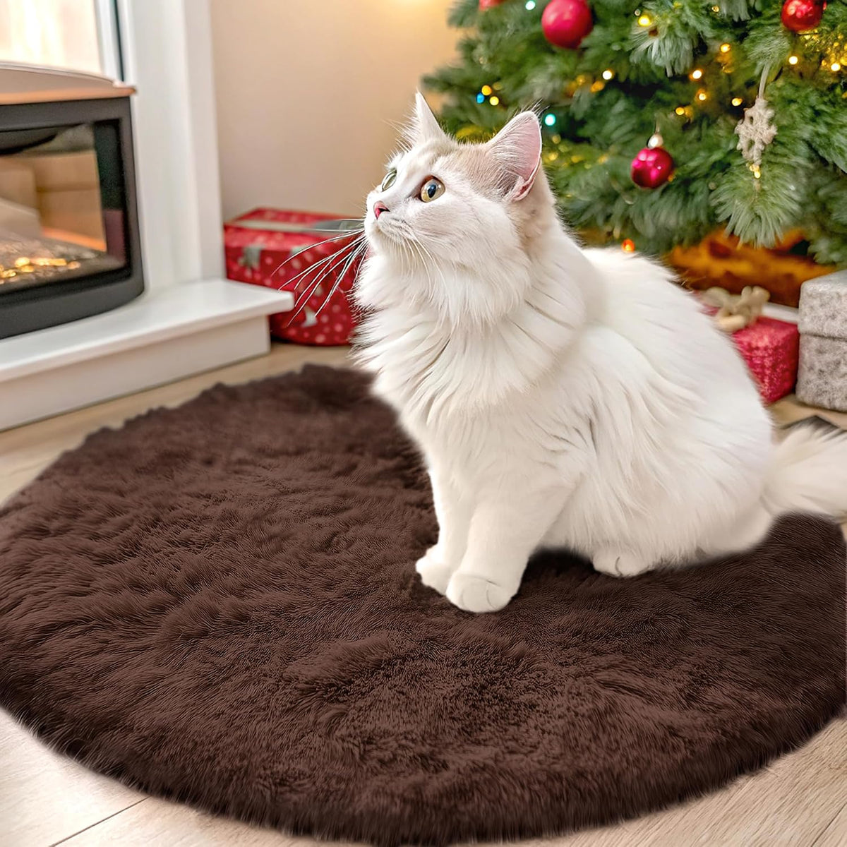 OLANLY Beige Round Rugs for Bedroom - Machine Washable, 4 ft Circle Area Rugs for Living Room, Soft and Fluffy Shaggy Carpet for Teen Girls and Boys, Nursery Rooms, Dorms, Home Decor Aesthetic