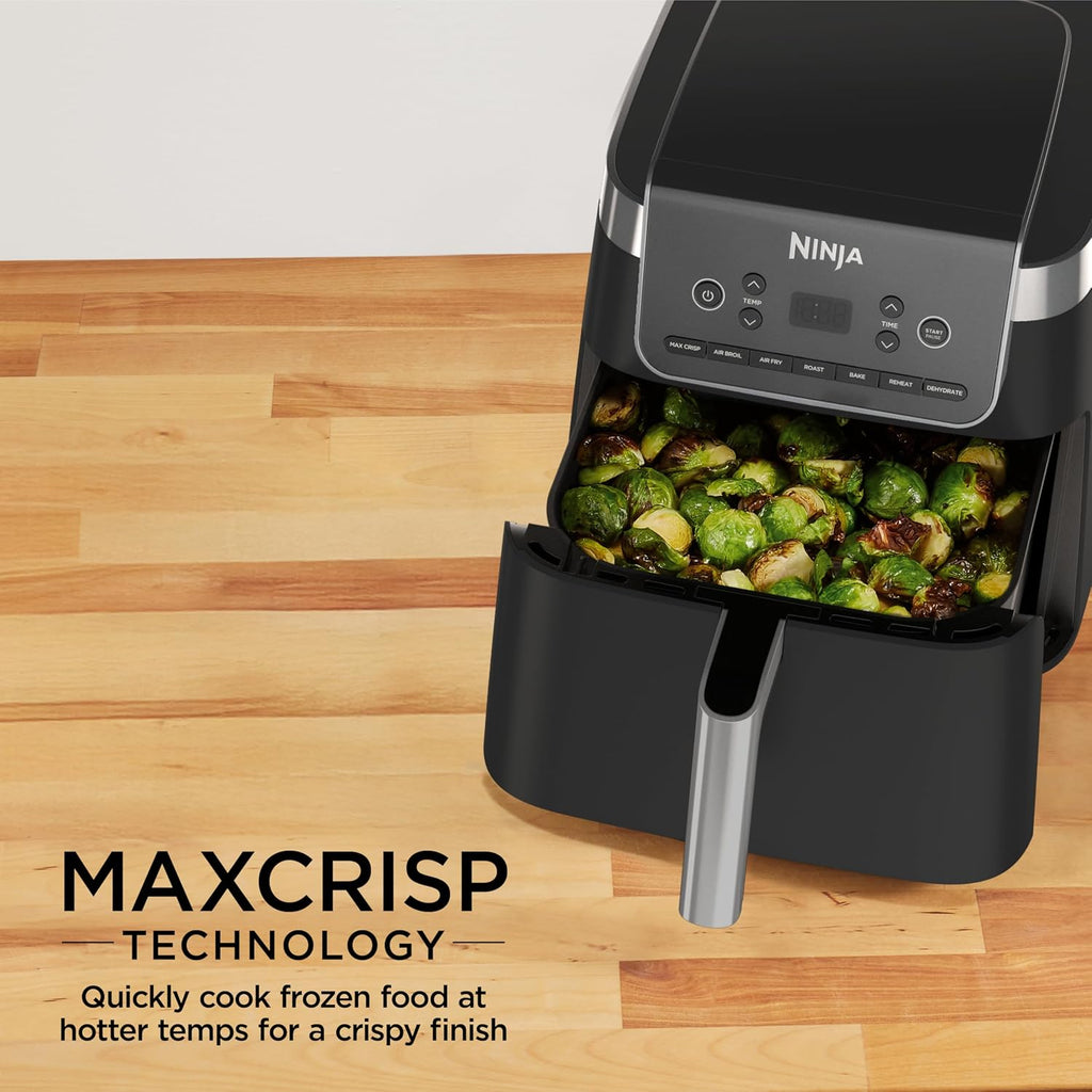 Ninja Air Fryer Pro XL, 6.5 Qt, 7-in-1, Grey, AF182AMZ | Max crisp, broil, air fry, roast, bake, reheat, dehydrate, 450F max, Fits 9 lbs wings