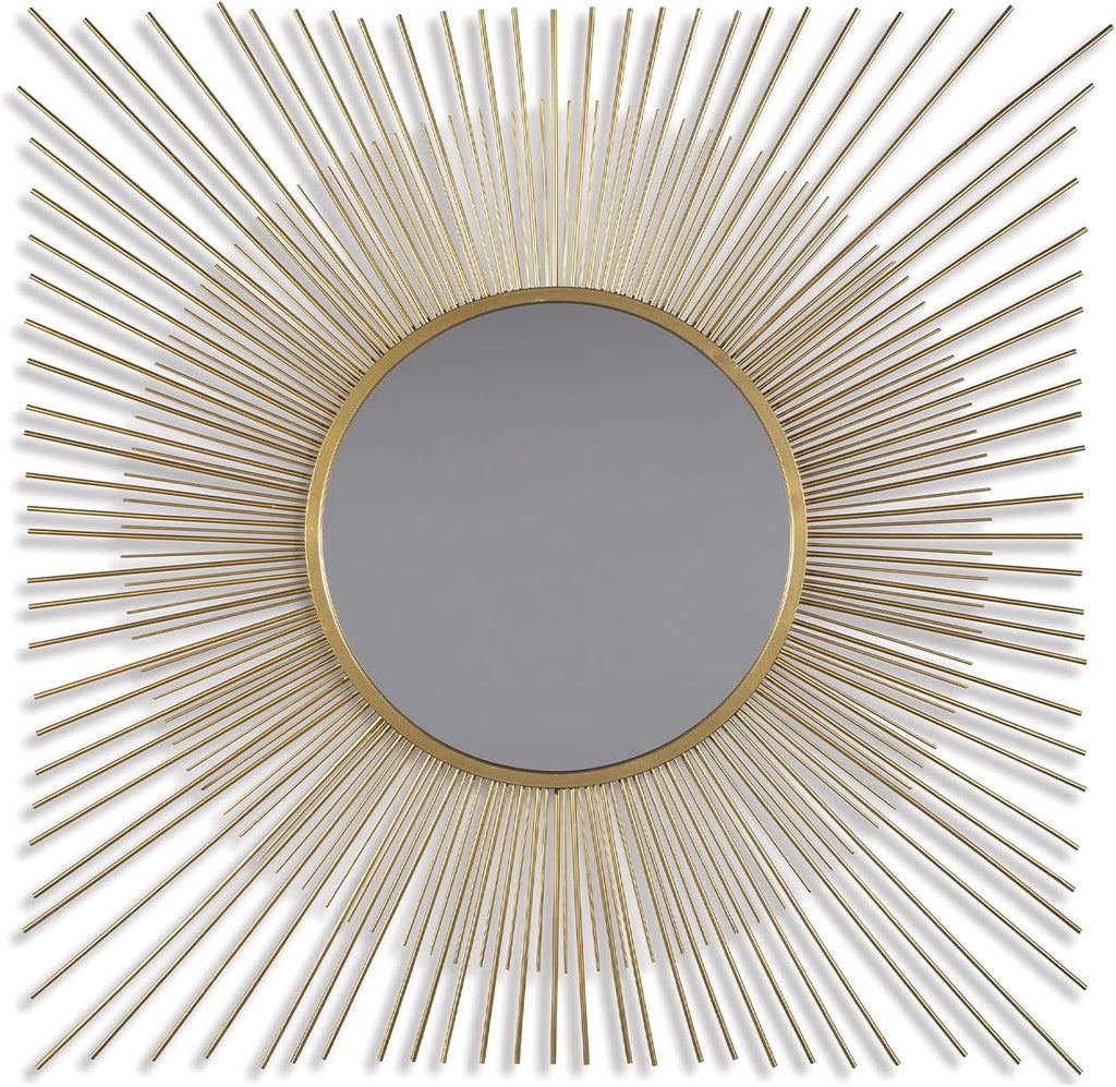 Signature Design by Ashley Accent Mirror, 42-in Gold Sunburst, Elspeth | Decorative sunburst metal wire frame, Goldtone finish, 18.25-inch inner glass, 21-pound weight, Keyhole bracket mount