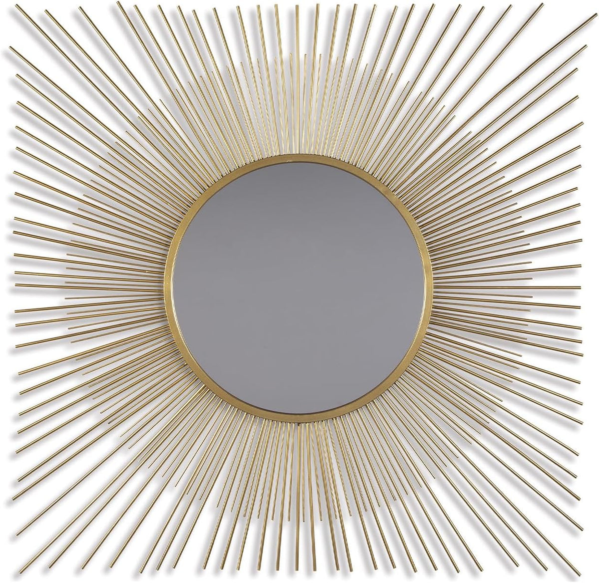 Signature Design by Ashley Accent Mirror, 42-in Gold Sunburst, Elspeth | Decorative sunburst metal wire frame, Goldtone finish, 18.25-inch inner glass, 21-pound weight, Keyhole bracket mount