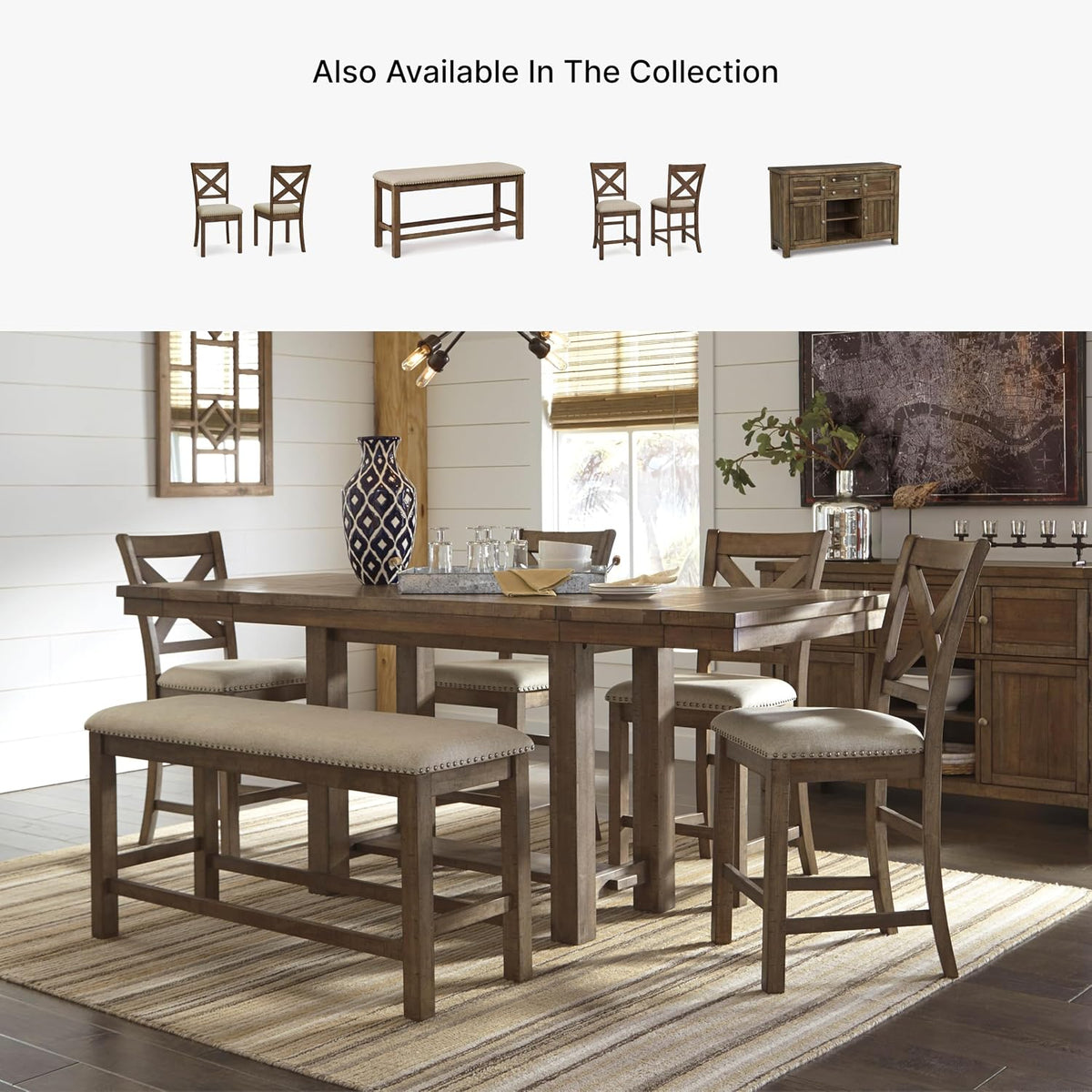 Signature Design by Ashley Rustic Counter Height Bar Stool, Set of 2, Beige