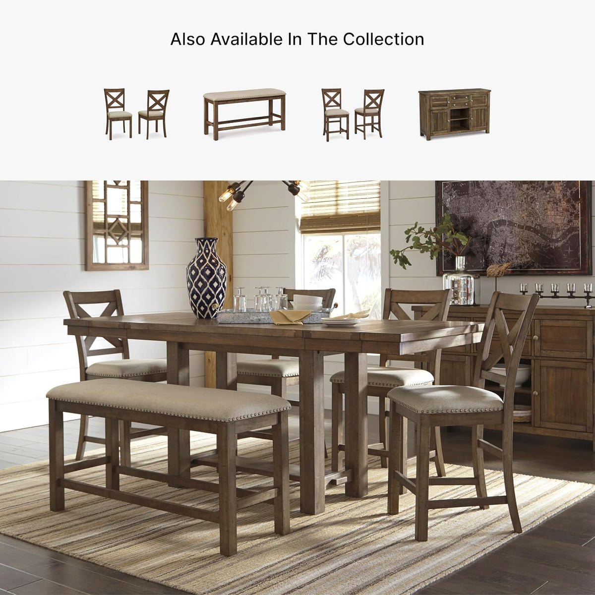 Signature Design by Ashley Rustic Counter Height Bar Stool, Set of 2, Beige