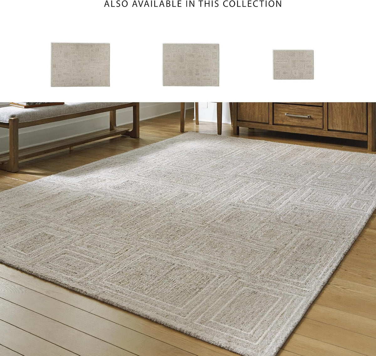 Signature Design by Ashley 8x10 Area Rug, Gray Ivory Wool Tufted Rug | Contemporary geometric style for bedrooms, By Ashley Furniture, Polyester 80% | Wool 20% tufted blend, Brickburgh Series
