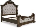 Signature Design by Ashley Maylee King Size Bed Frame and Headboard, Brown | Traditional panel bed, High 83-inch headboard, Brown button-tufted upholstery, Master bedroom statement piece