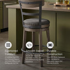 Signature Design by Ashley Caitbrook Swivel 30" Bar Height Bar Stool, Gray | Plush foam-cushioned seat, Elegant nailhead trim, Sturdy solid wood frame, 30.5-inch height for 40-42 inch bars