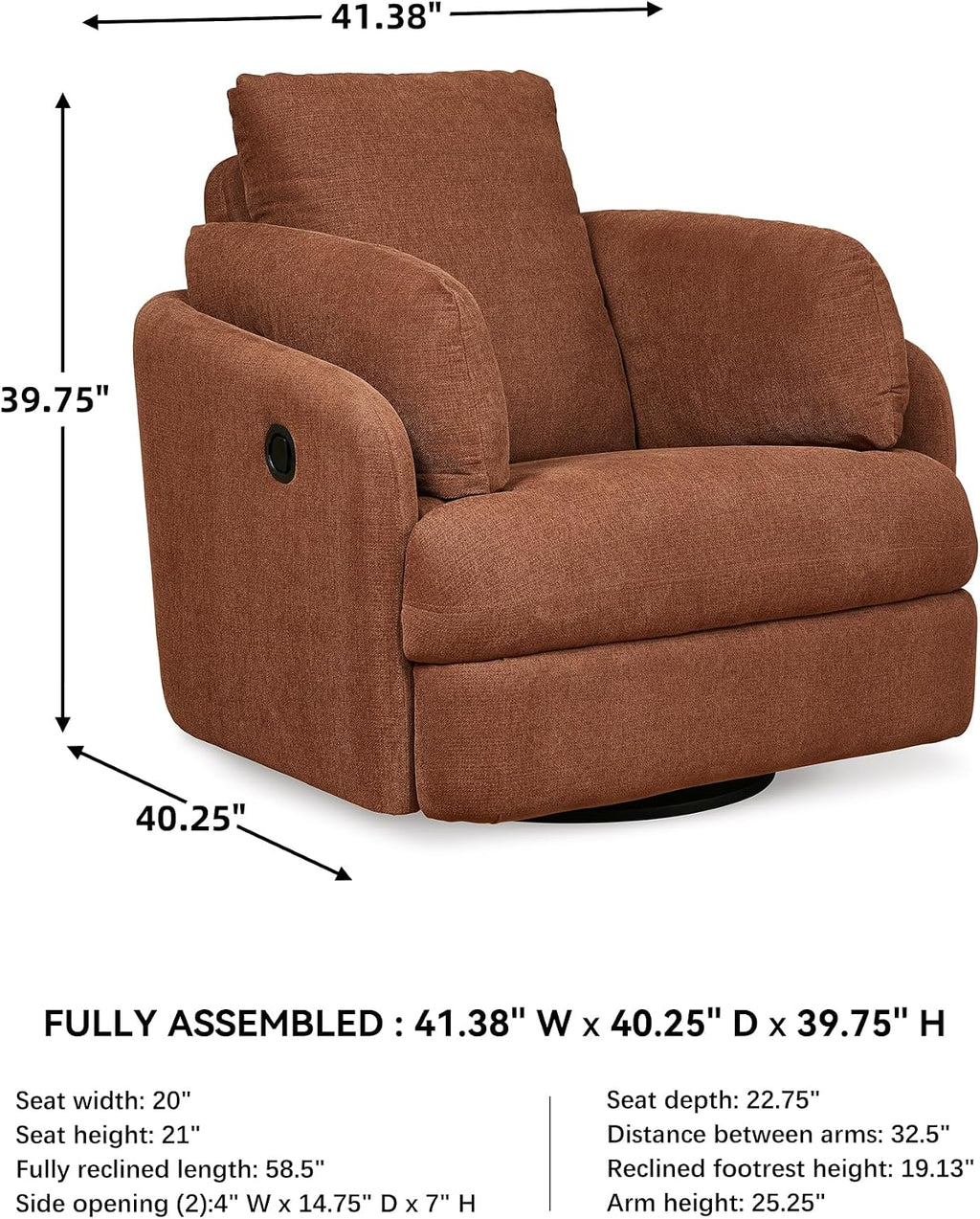 Signature Design by Ashley Modmax Contemporary Swivel Glider Recliner, Manual Reclining Chair for Living Room or Nursery, Next-Gen Nuvella Stain-Resistant Fabric, Hidden Storage, 42" W, Orange