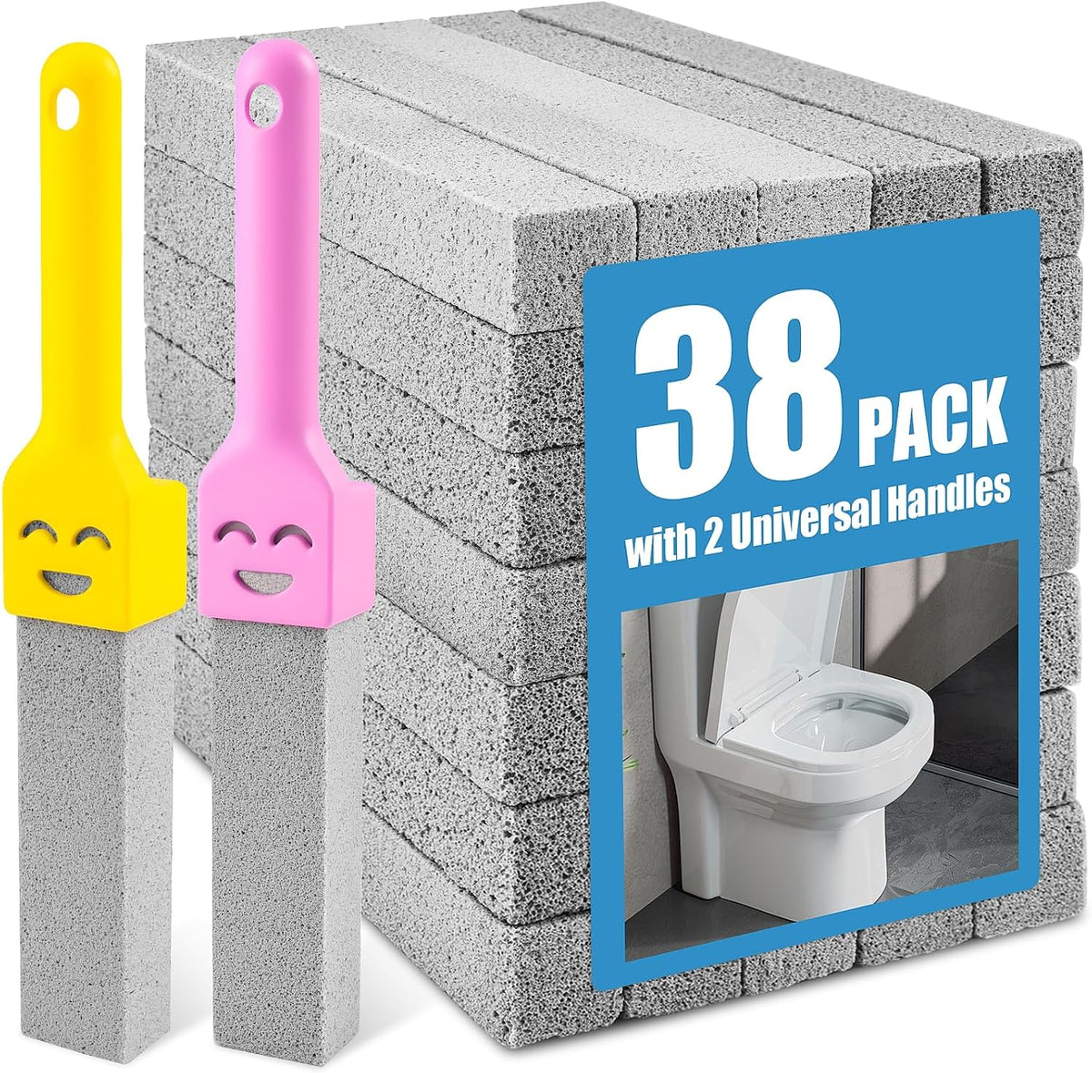 MEQHUO 10 Pack Pumice Stone with 2 Handles, Toilet Bowl Cleaner Ring Remover, Pumice Stone for Toilet Cleaning, Bathtub, Grill, Pool, Sinks, Stove Grates - Reusable Scouring Stones Cleaner