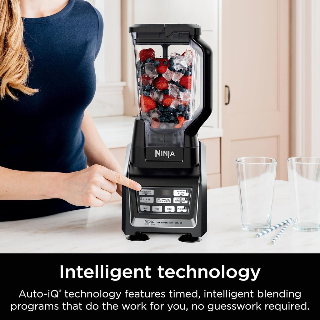 Ninja Nutri Personal & Countertop Blender, 1200W Auto-iQ, Black, BL642 | Auto-iQ base blends smoothies & shakes. 72-oz pitcher plus 18, 24 & 32-oz to-go cups w/ spout lids. Dishwasher safe.