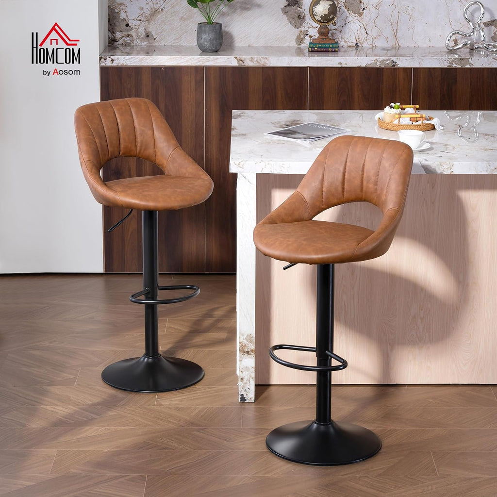 HOMCOM Bar Stools Set of 2 Swivel Adjustable Height with Footrest Brown