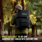 Ninja FrostVault™ Go XL Soft Backpack Cooler, Dry Storage, Charcoal Grey | Ninja FrostVault Go XL soft cooler, stays cool for hours with a leakproof, easy-access lid, and carries like a backpack