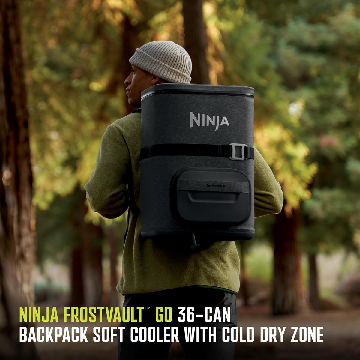 Ninja FrostVault™ Go XL Soft Backpack Cooler, Dry Storage, Charcoal Grey | Ninja FrostVault Go XL soft cooler, stays cool for hours with a leakproof, easy-access lid, and carries like a backpack