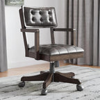 Signature Design by Ashley Wood Executive Desk Chair, Brown | Solid wood frame with a combination of leather and faux leather, Classic style for home workspaces, Breckington Series