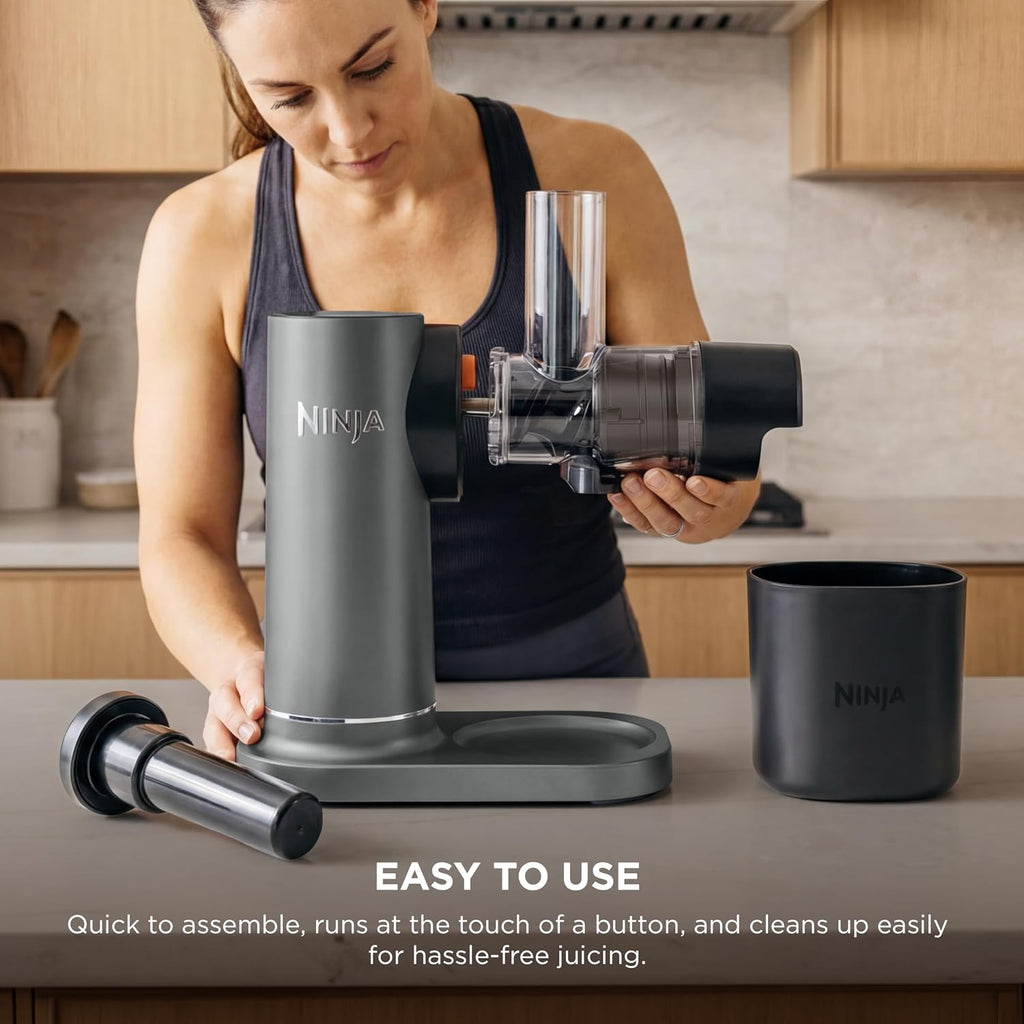 Ninja NeverClog Cold Press Juicer, 24oz Jug, 36oz Pulp, Charcoal, JC151 | 150W high-torque auger juices fibrous fruits & veggies. Total Pulp Control, 2 one-touch programs. Dishwasher safe.