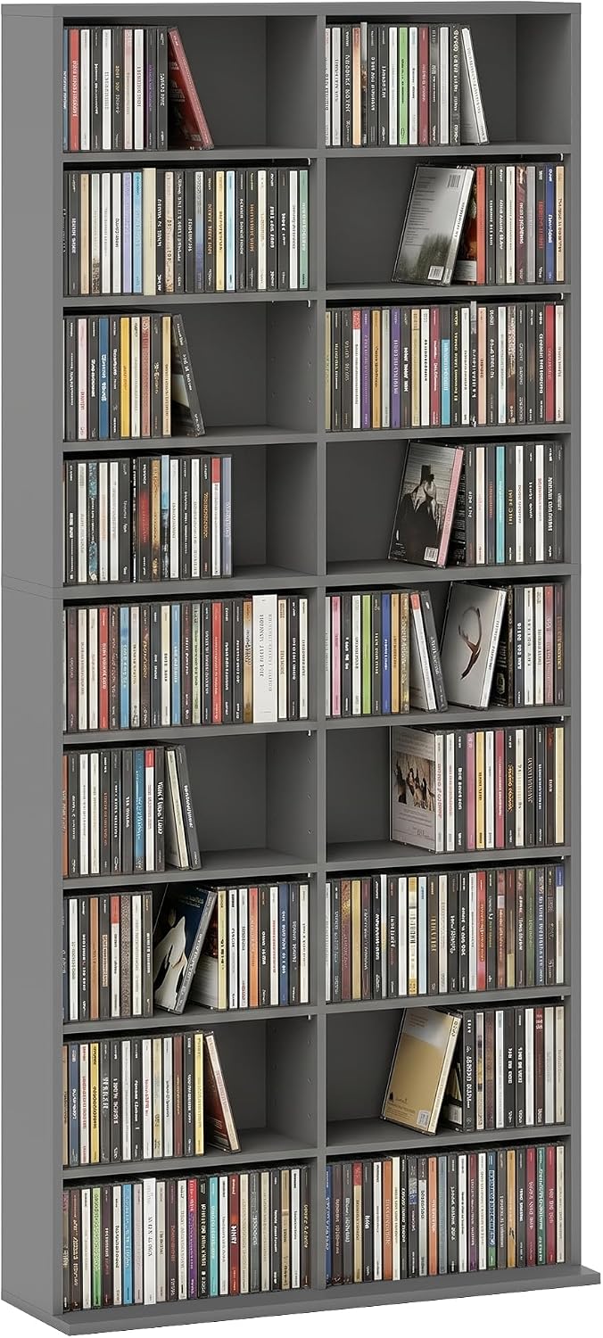 HOMCOM 640 CD/360 DVD Storage Unit, Blu-ray Media Storage Shelf, Grey