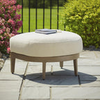 Signature Design by Ashley Outdoor Ottoman with Cushion, Brown | Aluminum frame outdoor footstool, Wood-look finish, High-performance polyester fabric patio ottoman, Serene Bay Series