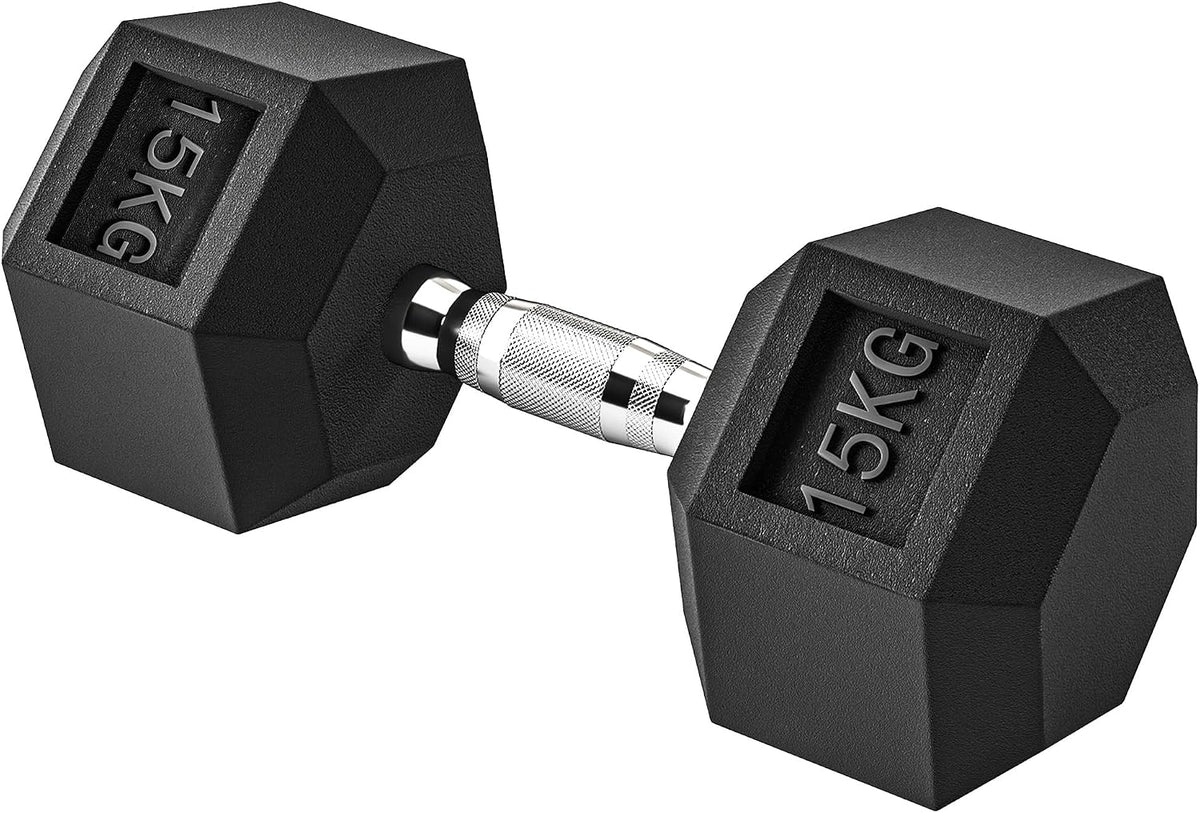 HOMCOM 12.5KG/15KG/17.5KG/20KG/2x15KG/2x17.5KG/2x12.5kg/2x20kg Rubber Hex Dumbbell Portable Hand Weights Dumbbell for Home Gym Workout Fitness
