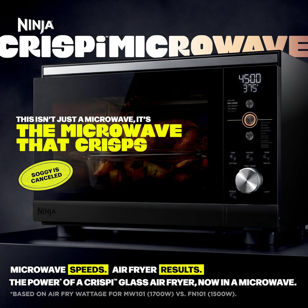 Ninja® Crispi™ Microwave & Air Fryer with FusionCrisp, Black, MW101BK1 | Replaces a countertop microwave and air fryer with 14 functions; Fast 1000W microwave and powerful 1700W Ninja® air fryer.