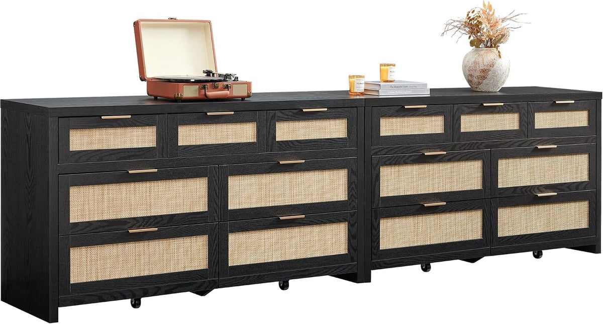 SICOTAS 7 Drawer Rattan Dresser for Bedroom, 57" Wide Dresser