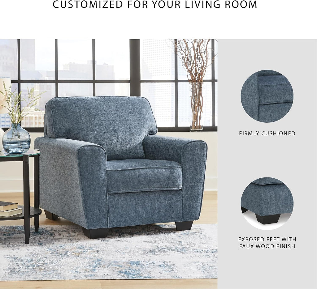 Signature Design by Ashley Cashton Oversized Accent Chair, Blue Arm Chair | Soft 100% polyester chenille, Durable wood and engineered wood frame, Spacious design for ultimate living room comfort