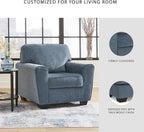 Signature Design by Ashley Cashton Oversized Accent Chair, Blue Arm Chair | Soft 100% polyester chenille, Durable wood and engineered wood frame, Spacious design for ultimate living room comfort