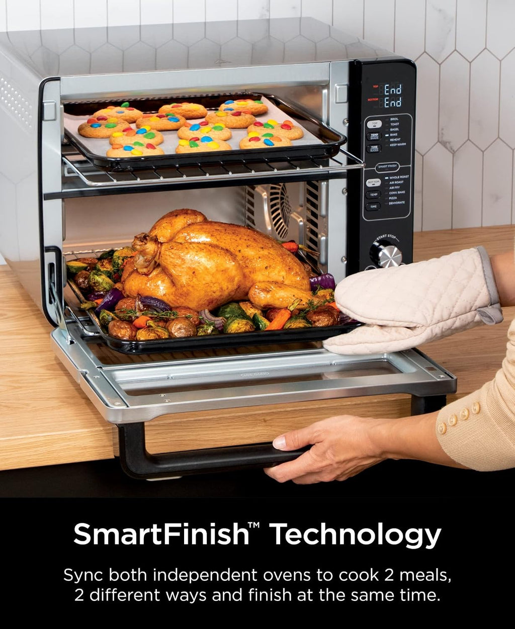 Ninja Double Oven, 12-in-1, FlexDoor, Stainless Steel, DCT401 | FlavorSeal, Smart Finish, Air fry, bake, broil, roast, toast, pizza, fits 6 lbs wings
