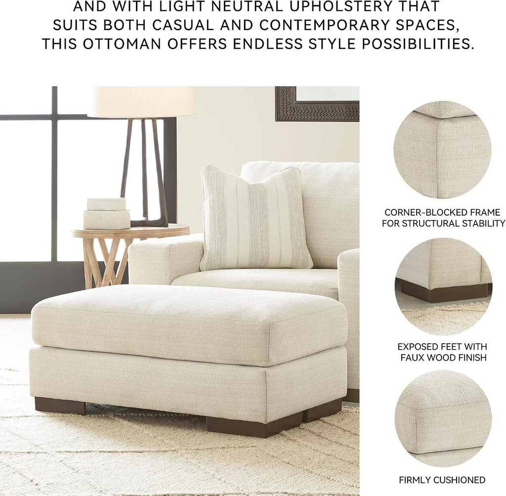 Signature Design by Ashley Large Rectangular Chenille Ottoman, Birch White | Textured polyester chenille over a durable reinforced wood frame, Pre-assembled contemporary convenience, Maggie Series