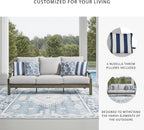 Signature Design by Ashley Rainier Ranch 3-Seat Outdoor Sofa, Beige | Rust-resistant wood-look aluminum frame, UV-resistant Nuvella+ cushions, 3-seat casual contemporary patio sofa