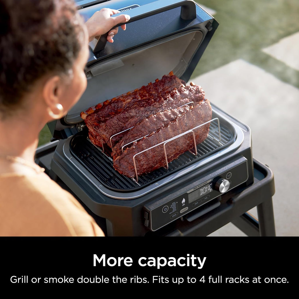 Ninja XL Woodfire Rib Rack, for OG800/OG900, 4-Full Racks of Ribs, Steel | Ninja Woodfire XL Rib Rack raises ribs off the grate for even airflow, fitting up to 4 racks at once for 2x more space