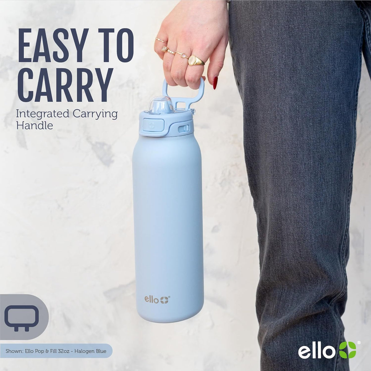 Ello Pop & Fill Insulated Stainless Steel Water Bottle with Quick Fill Lid, Leakproof Locking, Sip or Chug Spout, BPA-Free, Double Wall Vacuum Insulated for Sports, Travel & School- 22oz / 32oz / 40oz