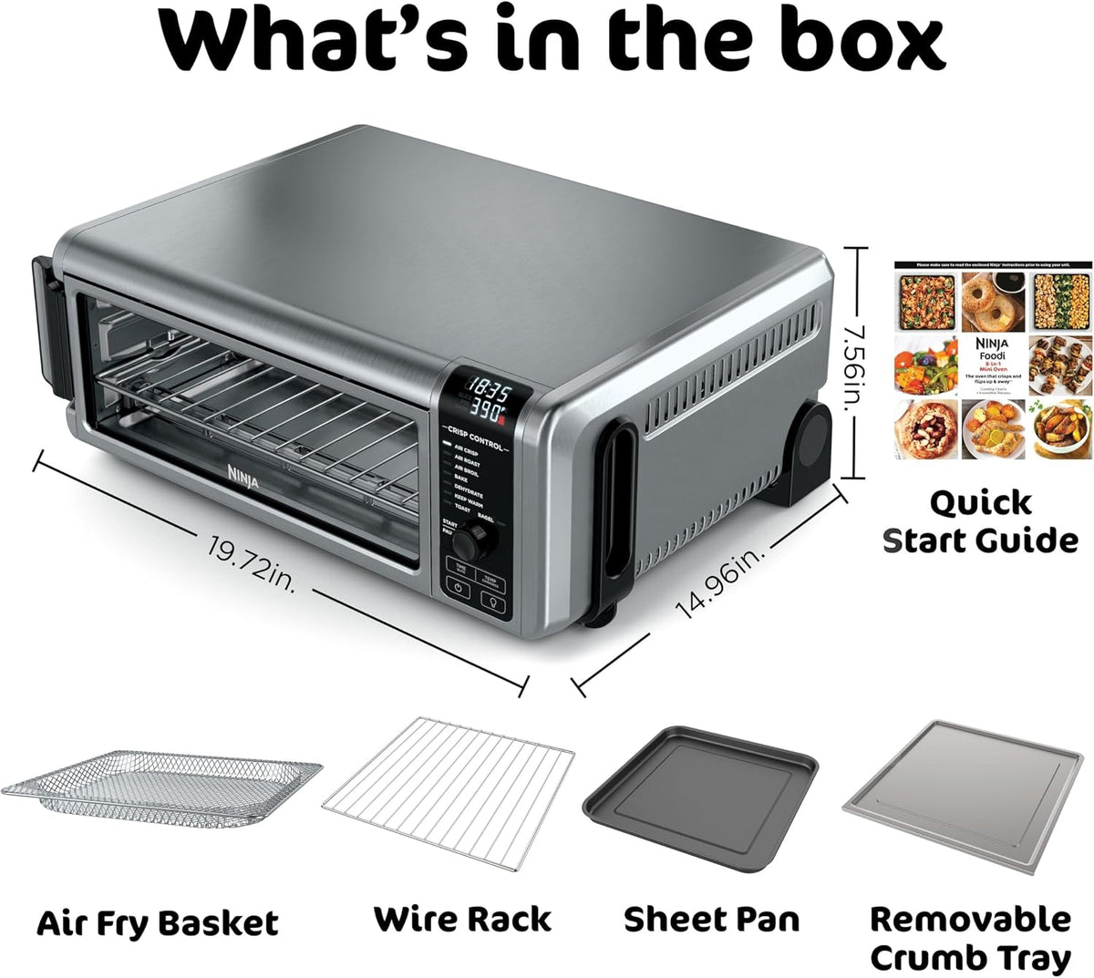 Ninja Digital Air Fry Countertop Oven, 8-in-1, XL, Silver, SP101 | Air fry, air roast, broil, bake, toast, bagel, dehydrate, keep warm, 1800W, Flip up & away