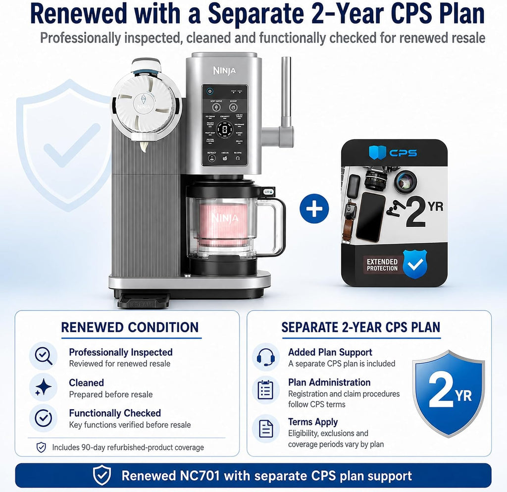 Ninja NC701 CREAMi Swirl 13-in-1 Soft Serve Ice Cream Machine (Renewed) Bundle with 2 YR CPS Enhanced Protection Pack