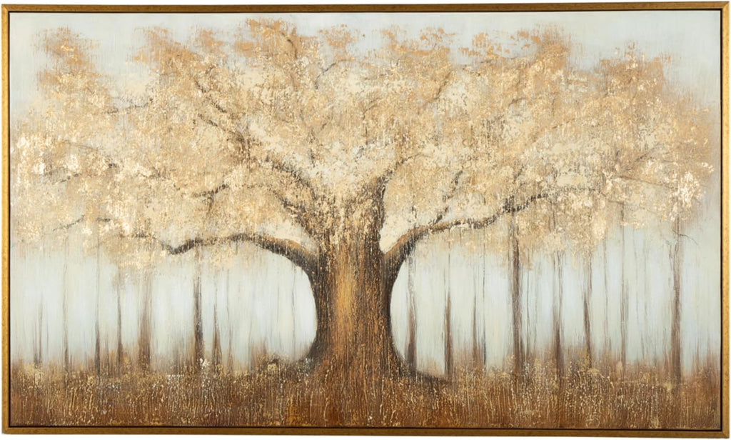 Signature Design by Ashley Dalewick Framed Canvas 60 x 36 Wall Art | Hand-painted framed canvas, Metallic gold foil, Warm autumnal tree canopy design, Living room and home office use