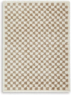 Signature Design by Ashley Checkered Shag Area Rug, Taupe/Ivory, 5x7 | 100% polypropylene 30 mm high pile, Soft plush texture for bedrooms and lounge areas, Karamen Series