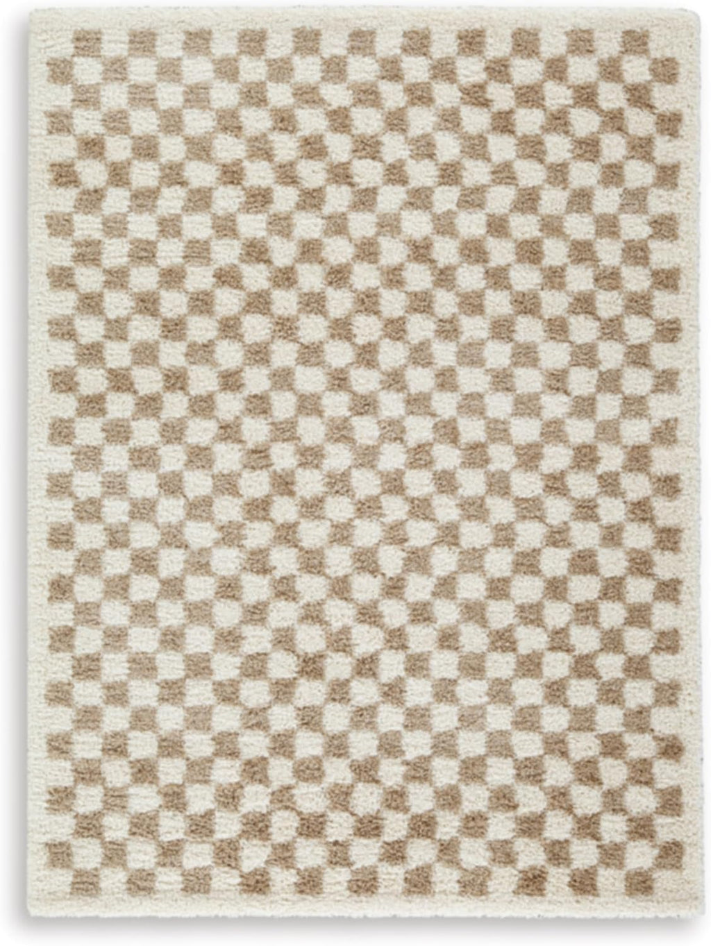 Signature Design by Ashley Checkered Shag Area Rug, Taupe/Ivory, 5x7 | 100% polypropylene 30 mm high pile, Soft plush texture for bedrooms and lounge areas, Karamen Series