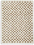 Signature Design by Ashley Checkered Shag Area Rug, Taupe/Ivory, 5x7 | 100% polypropylene 30 mm high pile, Soft plush texture for bedrooms and lounge areas, Karamen Series