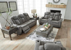 Signature Design by Ashley Faux Leather Power Reclining Sofa, Slate | 15-minute assembly, Zero gravity reclining couch, Drop-down table, Wireless charging, Power headrest, Next-Gen series