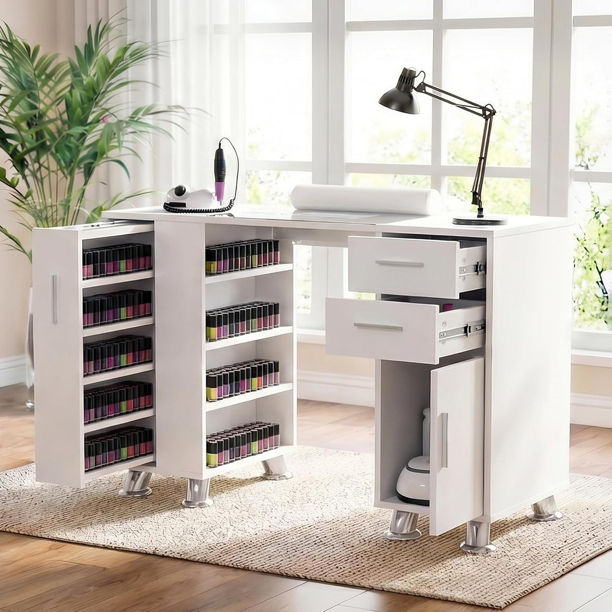 Nail Desk,Professional Manicure Table with Wrist Rest,2 Drawers&Cabinet