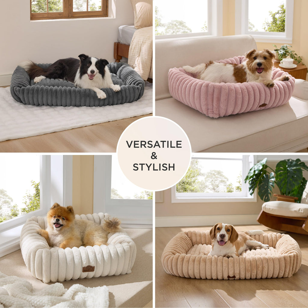 Bedsure ComfyFleece® Cute Dog Beds Large Sized Dog Washable，36in Cream