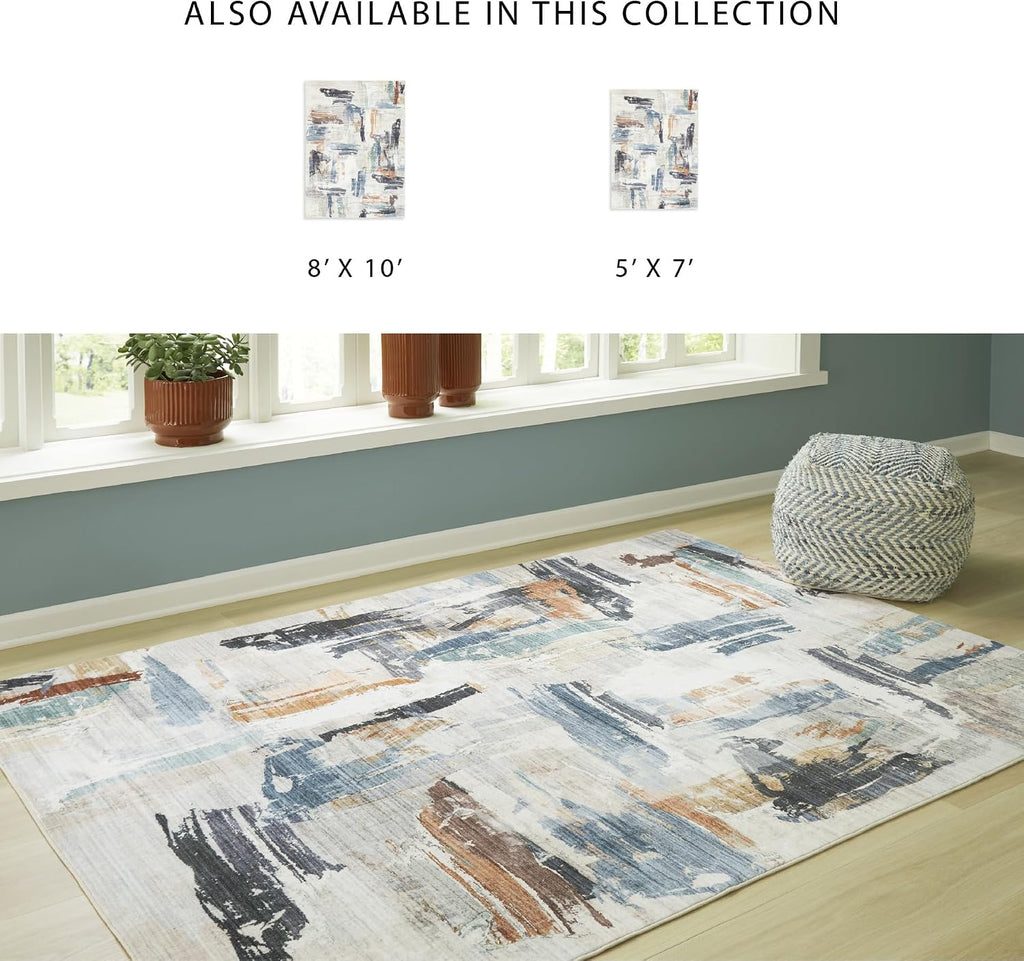 Signature Design by Ashley Washable Area Rug, 8x10, Abstract | 100% polyester with 7 mm medium pile, Abstract contemporary style for living rooms, Hessland Series