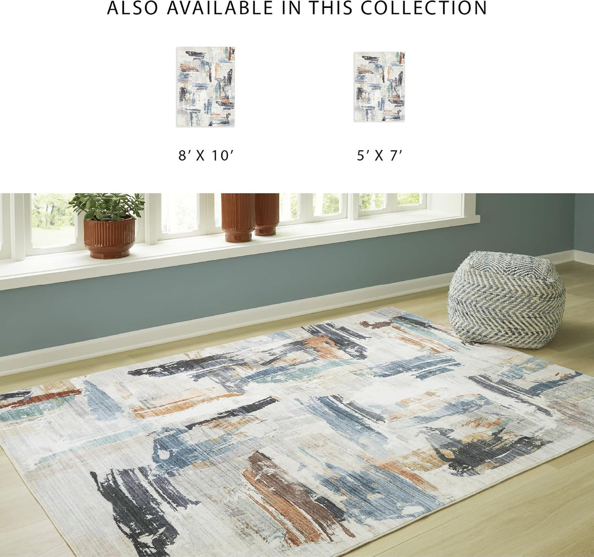 Signature Design by Ashley Washable Area Rug, 8x10, Abstract | 100% polyester with 7 mm medium pile, Abstract contemporary style for living rooms, Hessland Series