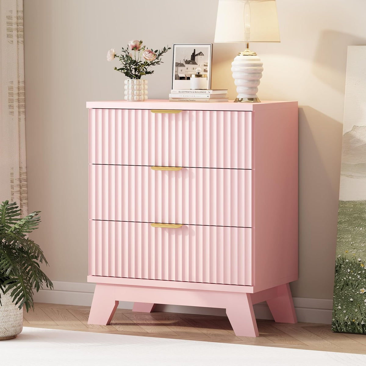 Xixini Fluted Dresser for Bedroom with 9 Drawers, 57" Wide Modern Chest of Drawers with Metal Handle, Wooden Dresser TV Stand, Wood Closet Clothes Storage Organizer for Living Room, Hallway, Walnut