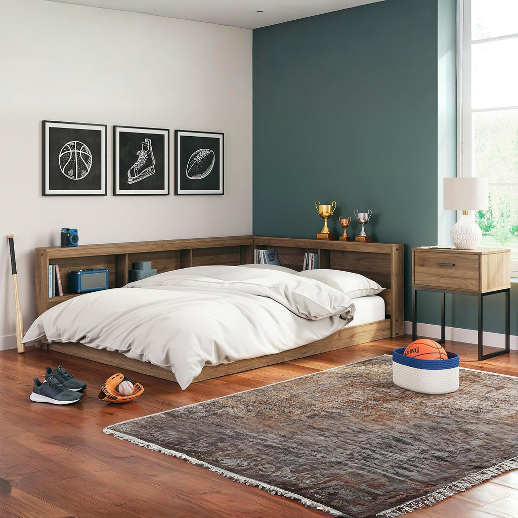 Signature Design by Ashley Deanlow Full Bookcase Storage Bed, Honey | Integrated bookcase headboard, Low-profile full size bed frame, Durable honey brown laminate, Youth rooms
