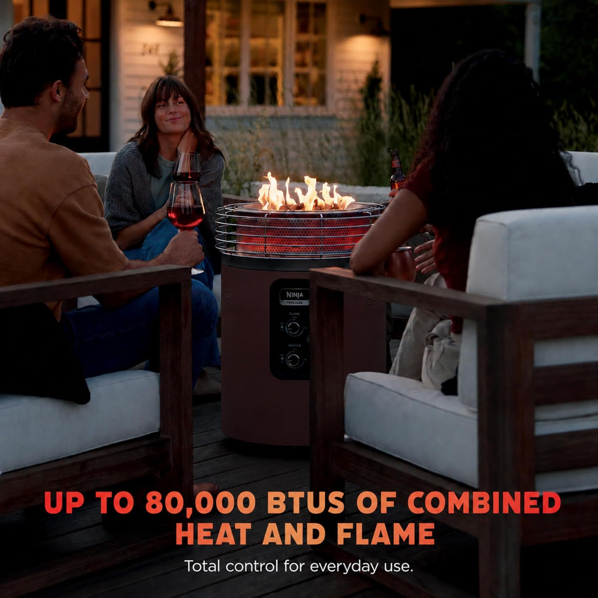 Ninja Fireside360 Fire Pit/Heater, 80,000 BTU, 3 Modes, Rust | Ninja Fireside360 offers flame, heat, or both with up to 80,000 BTUs, hassle-free dial control, and smokeless design
