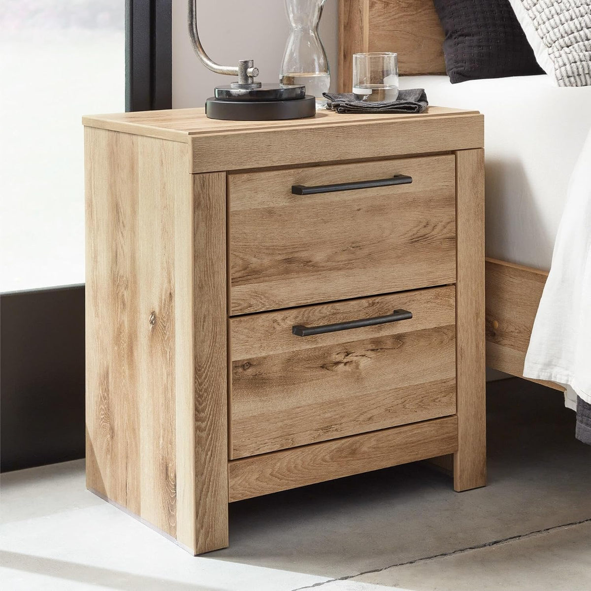 Signature Design by Ashley Rustic Nightstand with USB, Brown Bedside Table