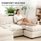ROWHY 112'' Sectional Modular Cloud Couch, Oversized 5 Seat Couches U Shaped Sofa with 2 Movable Ottomans, 2 Throw Pillows, Upholstered Corduroy U Shape Comfy Deep Couches for Living Room, Beige