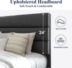 Allewie Queen Size Platform Bed Frame with Fabric Upholstered Headboard