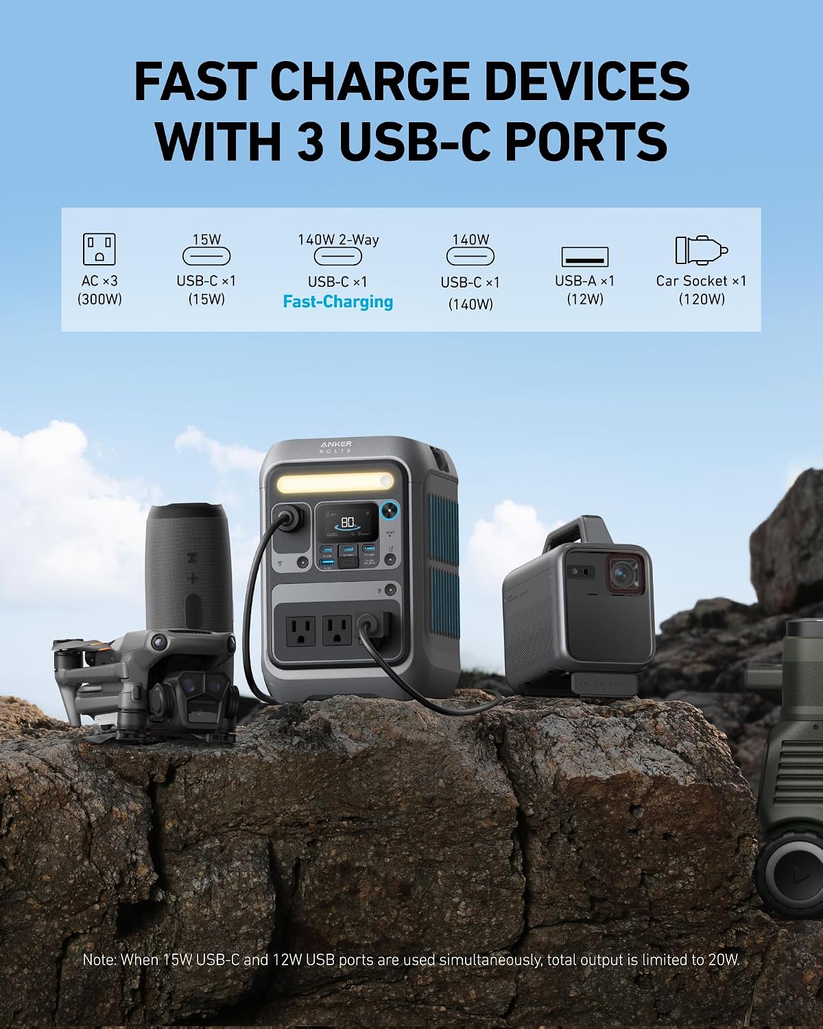 Anker SOLIX C300 Portable Power Station, 288Wh Solar Generator for Camping
